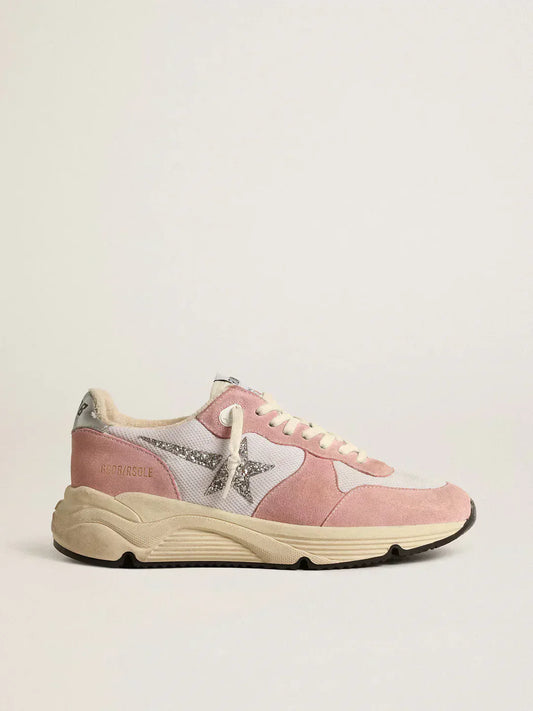 Running Sole pour femme en résille grise et daim avec étoile à paillettes argentées
