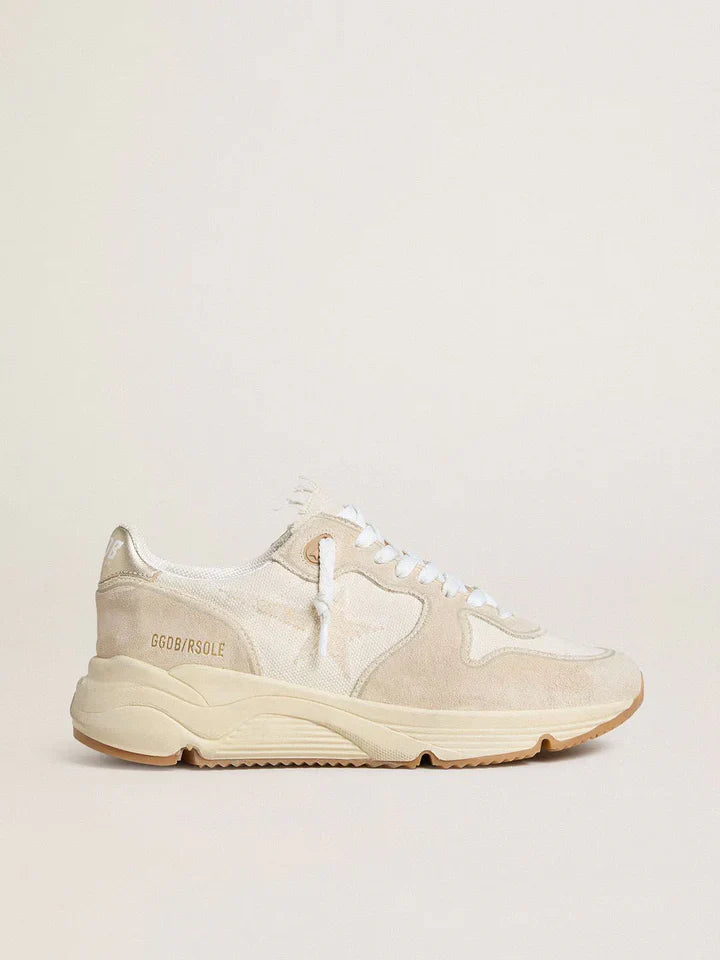 Running Sole pour femme en toile avec étoile beige et contrefort en cuir lamé platine