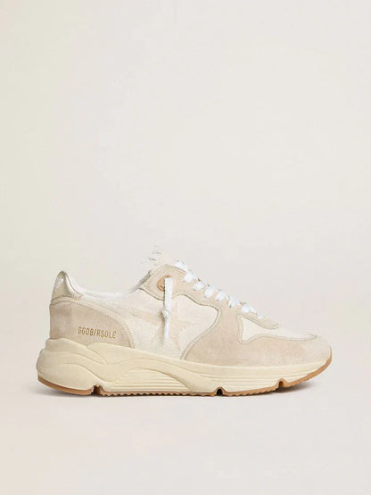 Running Sole pour femme en toile avec étoile beige et contrefort en cuir lamé platine