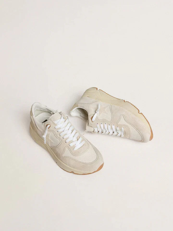 Running Sole pour femme en toile avec étoile beige et contrefort en cuir lamé platine