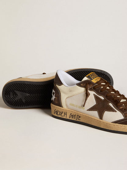 Ball Star en cuir nappa et en résille avec étoile en daim et empiècements en cuir marron