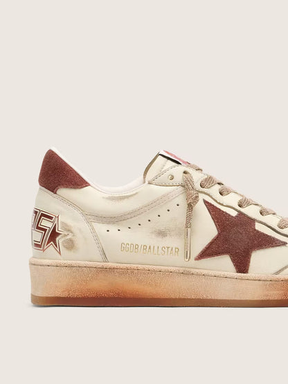 Ball Star femme en cuir blanc avec étoile et empiècement en cuir rouille